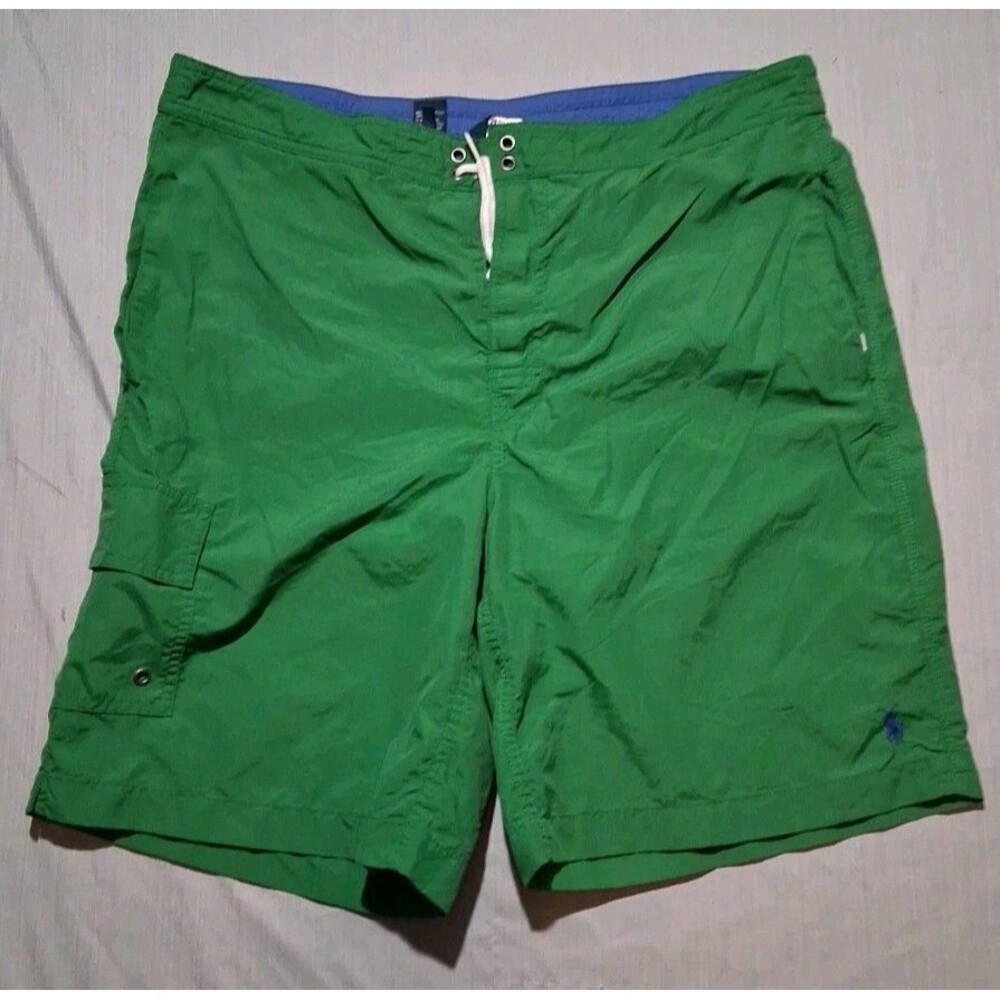 Polo Ralph Lauren Men’s Traveler Swim Trunks Medium Green Solid Pony Embroidered